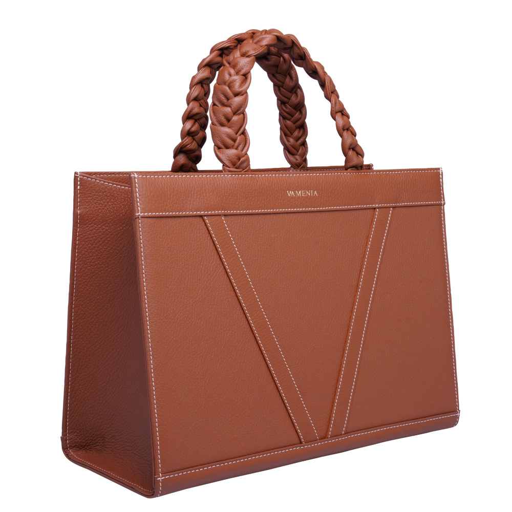 Handbag made of  calfskin with braided handles hazelnut